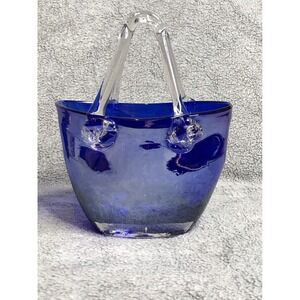 Vintage Hand Blown Murano Style Cobalt Blue Glass Purse Art‎ Deco